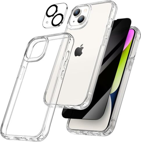 Maxdara [3 in 1 for iPhone 14 Clear Case, iPhone 14 Case with Tempered Glass Screen Protector and Camera Lens Protector Drop Protection Case for iPhone 14 6.1 Inch(Transparent+Clear) in Kuwait