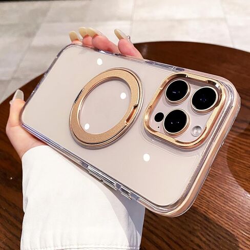 OWLSTAR for iPhone 16 Pro Max Case with 360° Rotatable Metal Magnetic Ring Stand, Compatible with MagSafe, Non-Yellowing Clear Hard-Back Protective Kickstand Phone Case 6.9 inch (Desert Gold) in Saudi Arabia