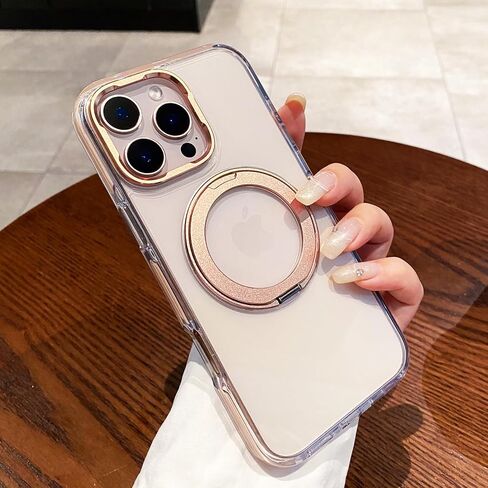 OWLSTAR for iPhone 16 Pro Max Case with 360° Rotatable Metal Magnetic Ring Stand, Compatible with MagSafe, Non-Yellowing Clear Hard-Back Protective Kickstand Phone Case 6.9 inch (Desert Gold) in Saudi Arabia