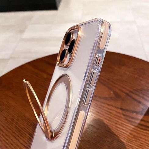 OWLSTAR for iPhone 16 Pro Max Case with 360° Rotatable Metal Magnetic Ring Stand, Compatible with MagSafe, Non-Yellowing Clear Hard-Back Protective Kickstand Phone Case 6.9 inch (Desert Gold) in Saudi Arabia