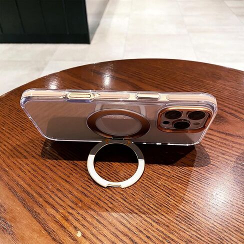 OWLSTAR for iPhone 16 Pro Max Case with 360° Rotatable Metal Magnetic Ring Stand, Compatible with MagSafe, Non-Yellowing Clear Hard-Back Protective Kickstand Phone Case 6.9 inch (Desert Gold) in Saudi Arabia