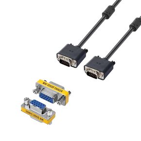 ENUODA VGA Coupler 2 Pack VGA SVGA Connector 15 Pin Female to Female Mini Gender Changer Adapter and VGA to VGA Cable 15 Pin Male to Male Plug Computer Monitor Cable Wire Cord, 4.9 Feet, Black