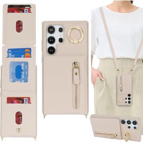 for Samsung Galaxy S24 Ultra Case with Card Holder for Women, for Galaxy S24 Ultra Phone Case Wallet with Strap Credit Card Slots Crossbody with Zipper Shockproof Case - Red Wine