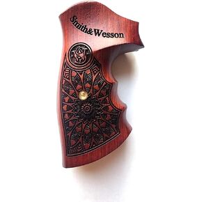 BMPL Hardwood Grips Compatible with N Frame Round Butt Handgun Checkered Revolver Handmade Handcraft Deluxe #N092