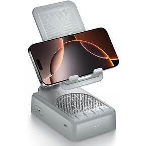 مكبر صوت Bluetooth الحث اللاسلكي 5in1 حامل الهاتف في حالات الطوارئ القابلة لإعادة الشحن (2000 مللي أمبير في الساعة) مع ضوء محيط ملون 300 درجة قابلة للطي لجهاز الكمبيوتر اللوحي iPhone Android ، هدايا للرجال رمادي رمادي