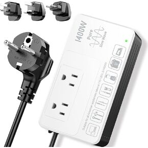 BONAZZA STEP DOWN COMMANTERTER 220V إلى 110V لتشغيل أي أجهزة أمريكية تصل إلى 1400 واط في الخارج ، مثل مجفف الشعر ، صانع القهوة ، محول المقابس العالمي في الاتحاد الأوروبي ، المملكة المتحدة ، الاتحاد الأفريقي ، آسيا