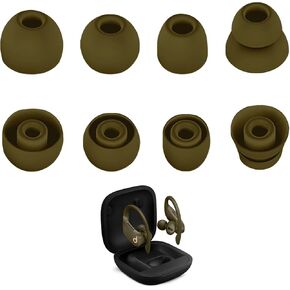 Silicone Tips Replacement Earbuds Tips for Beats Powerbeats Pro Ear Tips Eartip Fit in The Charging Case Ear Covers, S/M/L, Double Flange, 4 Pairs, Army Green
