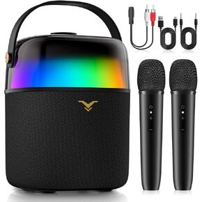 Bluetooth Speaker with Two Wireless Microphones, Portable Karaoke Machine for Adults, 80W Peak Loud Sound, Vibe Party Light for Beach Pool Outdoor Events, Built-in FM, USB/AUX/RCA Input, Waterproof