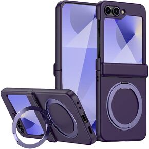 for Samsung Galaxy Z Flip 6 Magnetic Case with Hinge Protection& Kickstand,[Compatible with MagSafe] Slim Case with Invisible Ring Stand Soft TPU Protective Case for Galaxy Z Flip 6 5G,Purple