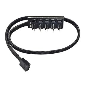 PWM Fan Hub Splitter 4 Pin Black Sleeved 1 to 5 Way PC CPU Cooling Case Fan Splitter Hub Adapter Cable for Computer Cooler Case Fans 4-Pin & 3-Pin 14 Inches (1 Pack)