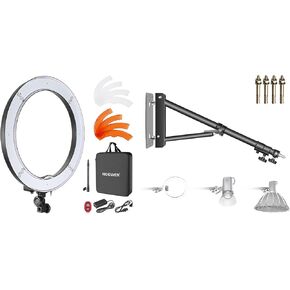 Neewer 18" Ring Light for Camera Phone, 55W Dimmable 5500K Light with 240 LEDs Color Filter Soft Tube Carrying Bag for YouTube TikTok Selfies Photography, Triangle Wall Mount Arm Included