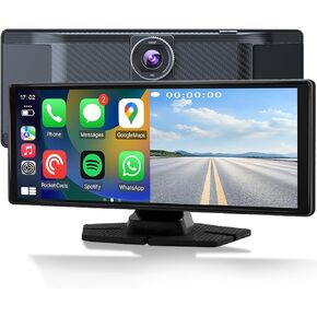Wireless Apple CarPlay Screen for Car, 10.26" Touchscreen with Portable Car Stereo CarPlay & Android Auto, 4K Front Dash Cam, 1080P Backup Camera, Mirror Link, Voice Control, GPS Navigation (Black)