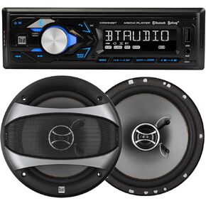 Dual Electronics XRM69BT 7 Character LCD Single DIN Car Stereo and D65SP 2-Way 6.5 inch Speakers Pair Bundle