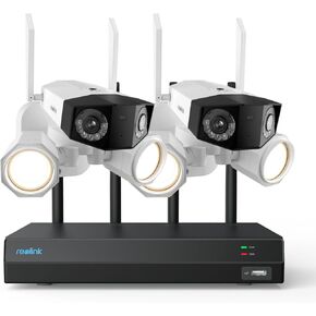 REOLINK 4K Floodlight Camera System, 2 pcs Dual-Lens Floodlight WiFi Camera with 180° FOV, 1 pc 12CH WiFi NVR with 2TB HDD Pre-Installed
