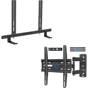 Mounting Dream Full Motion TV Wall Mount and Soundbar Bracket Bundle, TV Bracket for 26-55 Inch TVs, Max VESA 400x400mm and 60 LBS, Universal Soundbar Mount for Most Sound Bars Up to 26.5 LBS