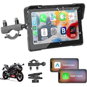 M701 Motorcycle Carplay GPS Screen,Wireless CarPlay & Android Auto Car Stereo,7" Waterproof Touchscreen, Dual Bluetooth, Siri&Google,Navigation Screen