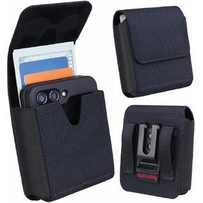 Flip Phone Holster for Samsung Galaxy Z Flip 6/5/4/3 Phone Pouch Holster Belt Case, Nylon Pouch with Belt Clip for Motorola Razr 2024/2023 Moto Razr+ Plus Ultra Case Card Holder Pocket, Black