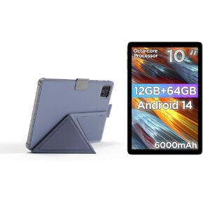 Android Tablet with Protective Case, 10.1 inch Android 14 Tablet, Octa-core CPU, RAM 12GB, ROM 64GB (Up to 2 TB), 800 x 1280 Resolution, WiFi 6 & Bluetooth 5.4, Dual Cameras, Dual Speakers