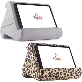 Flippy Tablet 4.0 Pillow Stand Holder for Lap, Desk & Bed - Convenient Storage for Your Items - Carry Strap Handle - Compatible with iPad Pro, Kindle, Fire, Samsung Galaxy - Def Leopard & Greyster