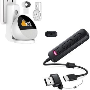 محول صوت USB إلى 3.5 ملم جاك ، 2 في 1 USB C إلى AUX Cable Cable Sound Sound Sound Card ، حامل حامل الحائط لـ Echo Spot 2024 White