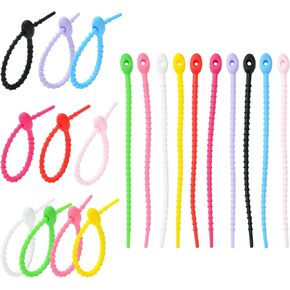 LiQunSweet 100 pcs 10 Colors Silicone Cable Ties Reusable Rubber Adjustable Twist Tie Cord Strap for Bag Seal Clip Food Zip Ties Wraps Management Organizer
