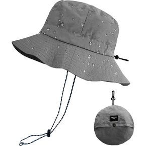 PFFY Quick Dry Waterproof Packable Bucket Hat for Women Men Sun Hats with Detachable Chin Strap