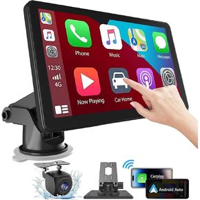 7 Inch Carplay Screen for Car with Wireless Apple Carplay & Android Auto, GPS Navigation, Backup Camera, Mirror Link, Bluetooth, AUX, FM, Siri, Voice Control for All Vehicles