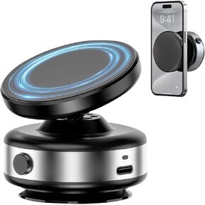 Vacuum Phone Mount, Vacuum Magnetic Phone Holder with N52 Magnet, 360 Rotation Dashboard Phone Holder, Universal Car Cradle