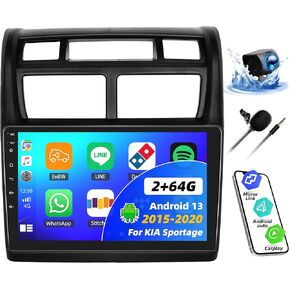CAMECHO 2G+64G Android 13 Wireless Carplay/Android Auto Car Radio for Kia Sportage 2007-2013,9 inch 2.5D IPS Touch Screen Car Stereo with Bluetooth, GPS, WiFi, SWC, 26UI,Mirror Link Backup Camera