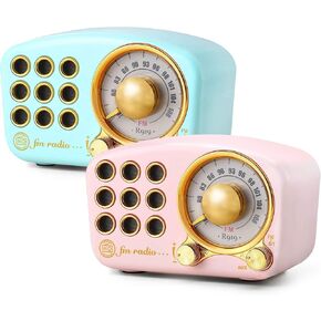 Greadio Retro Bluetooth Speaker, Vintage Radio FM Radio with Old Fashioned Classic Style, Strong Bass Enhancement, Loud Volume, Bluetooth 4.2 Wireless Connection, TF Card and MP3 Player(Blue+Pink)