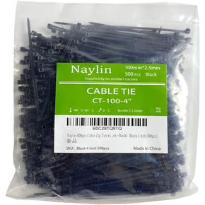 Black 8 inch 500pcs Cable Zip Ties Heavy Duty Premium Plastic Wire Ties with 41 Pounds Tensile Strength, Self-Locking Nylon Tie Wraps for Indoor and Outdoor