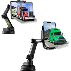 Big Rig Truck Tablet Mount & Short Semi Truck Phone Mount و Heavy Duty Tablet & IPAD Holder وحامل جهاز الهاتف الخليوي لمهاجمة الزجاج الأمامي ، كوب شفط مستقر للغاية (1 TM & 1 مساءً)