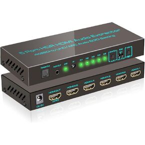 SkycropHD 4K@60Hz HDMI Switch with Audio Extractor Splitter, 5 in 1 Out HDMI 2.0 Switcher with Optical & 3.5mm AUX Audio Out, Support ARC, HDCP 2.2, HDR10, 18Gbps, Dolby Vision/Atoms