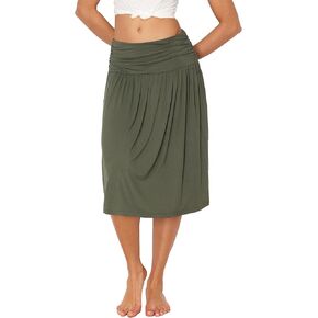 Bamboo Viscose Skirts for Women Knee Length Flowy Ruched High Waist Knit A-Line Casual Summer Skirt with Pockets in Kuwait