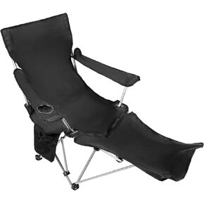 QWORK Folding Camping Chairs Reclining Beach Chairs, Portable 600D Oxford Sun Lounger with Adjustable Footrest, Steel Frame, Headrest & Storage Pocket