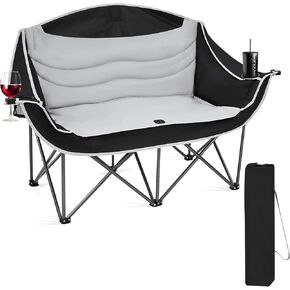 Double Camping Chair, Oversized Camping Chairs, Camping Loveseats, 600D Oxford Fabric with Foam Filling Comfy Furniture Supports 500 LBS