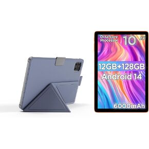 Android Tablet with Protective Case, 10.1 inch Android 14 Tablet, Octa-core Processor, RAM 12GB, ROM 128GB (Up to 2 TB), 800 x 1280 Resolution, WiFi 6 & Bluetooth 5.4, Dual Cameras, Dual Speakers