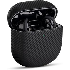 Leather Case - for Bose QuietComfort Ultra/QuietComfort Earbuds II Case Cover - Selected Skin-Friendly Leather, with Carbon Fibre Texture, Shockproof Cover for Bose QC 2 / QC Ultra - Black