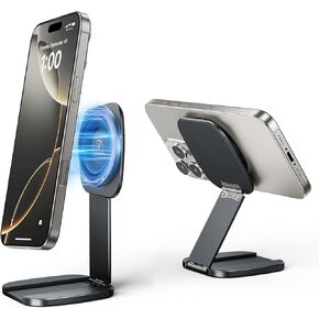 Magnetic Phone Stand for Desk,Adjustable Aluminium Phone Holder for MagSafe,Foldable and Portable Cell Phone Stand for Office and Travel,Compatible with iPhone 16/15/14/13/12 (Grey)