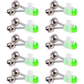10 Pcs Silver Fishing Rod Bells Double Bell Green Galvanized Fish Bite Alarm Portable Reusable Bite Indicator for Night Fishing Bite Indicators 1.89 Inch