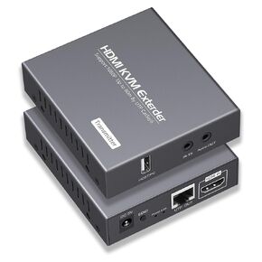 RYXN HDMI KVM USB Extender Over Cat5e/6 1080P Transmits Up to 196ft/60m, with 2 USB Ports Supports Mouse and Keyboard Remote Control, Both Ends Feature Audio Extractor Function