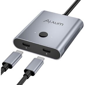 Alxum Bi-Directional USB C Switch - 2 in 1 Out/1 in 2 Out 2 Computers Share 1 Monitor,KVM Switches Support 8K@60Hz Video 10Gbps Data Transfer, USB-C Cables Included