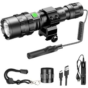 5000 Lumen Tactical Flashlight with Picatinny Rails Mount and Pressure Switch, 5 Modes Picatinny Flashlight USB Rechargeable Weapon Light High Lumen Rifle Light for Outdoor Indoor
