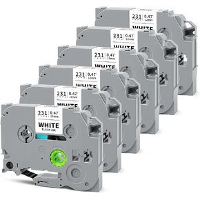 10 حزمة Tze TZ Label Tape 12mm 0.47 "Black On White متوافق مع Brother 12mm Label Tape P Touch 12mm 0.47" شريط صانع الملصقات الأبيض لـ PT-D220 PT-D210 PT-D200 PT-2430 PT-1890 PT-D610BT