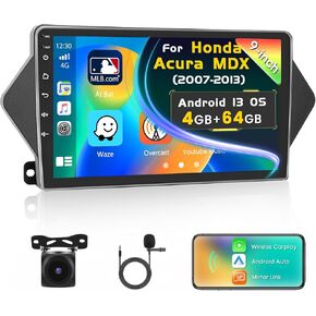 [4G+64G] Inefala Android Car Radio Stereo for Honda Acura MDX 2007-2013 with Wireless Carplay Android Auto, 9 Inch HD Touchscreen with WiFi GPS Bluetooth5.0 FM/RDS 32EQ SWC Backup Camera MIC