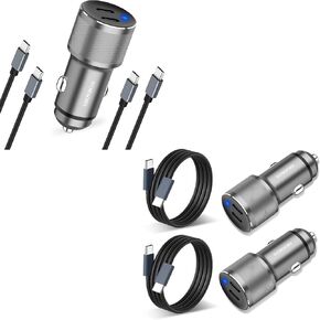 Dual 30W USB C Car Charger + Super Fast Charging Adapter with 4 x 3.3FT Type C to C Cable for Samsung Galaxy S24 Series, iPhone 15 Series