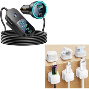 ROCOREN 105W 6-PATTER MULPORT ARCHER ، أساسيات السفر للسيارات لرحلات الطرق مع كابل 5 أقدام ، مقاطع كابل مغناطيسية 6 عبوات قابلة للتعديل سلس لسطح المكتب ، المكتب المنزلي ، السيارة