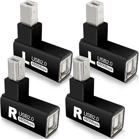 4Pcs 90 Degrees USB 2.0 Type-B Printer Adapter, USB 2.0 B Male to Type-B Female Printer Adapter for Printer, Scanner, Fax, Mobile HDD Printer Short Extension Cable(Left+Right) in Saudi Arabia