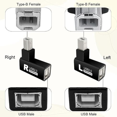 4Pcs 90 Degrees USB 2.0 Type-B Printer Adapter, USB 2.0 B Male to Type-B Female Printer Adapter for Printer, Scanner, Fax, Mobile HDD Printer Short Extension Cable(Left+Right) in Saudi Arabia