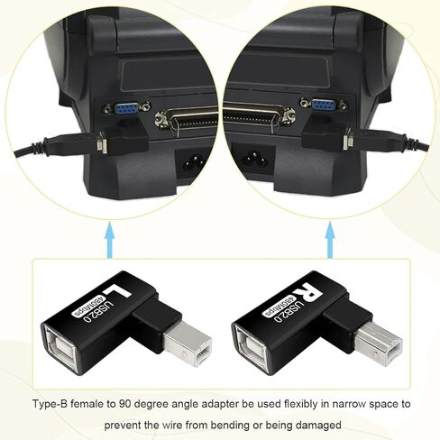 4Pcs 90 Degrees USB 2.0 Type-B Printer Adapter, USB 2.0 B Male to Type-B Female Printer Adapter for Printer, Scanner, Fax, Mobile HDD Printer Short Extension Cable(Left+Right) in Saudi Arabia